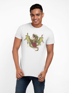 Dragon -colourfull - White - printed T-shirts - Men's stylish clothing - Cool tees for boys