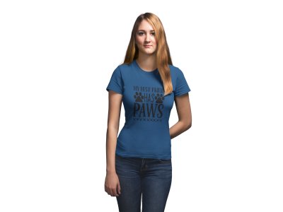 My Bestfriends has paws-Blue-printed cotton t-shirt - comfortable, stylish