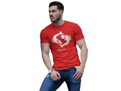 Pisces (BG white) (Red T) - Printed Zodiac Sign Tshirts - Made especially for astrology lovers people