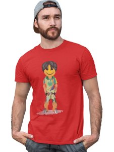 A Young Standing Emoji Boy Printed T-shirt (Red) - Clothes for Emoji Lovers - Foremost Gifting Material for Your Friends and Close Ones