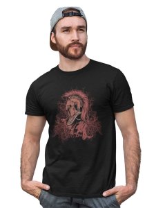 The Knight Black Round Neck Cotton Half Sleeved T-Shirt with Printed Graphics