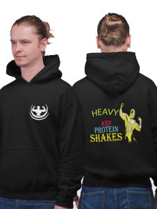 Heavy And Protein Shakes printed artswear black hoodies for winter casual wear specially for Men