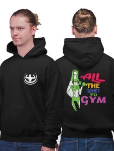All The Whey To Gym With Colourful Text's printed artswear black hoodies for winter casual wear specially for Men
