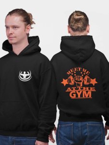 Meet Me At The Gym (BG Orange) printed artswear black hoodies for winter casual wear specially for Men