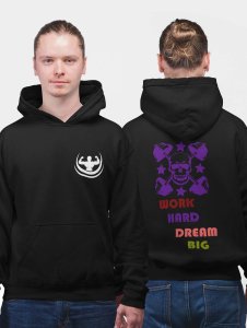 Work Hard, Dream Big, (BG Violet Skull)printed artswear black hoodies for winter casual wear specially for Men
