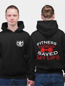 Fitness, Exercise Saved (Red & White)printed artswear black hoodies for winter casual wear specially for Men
