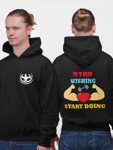 Stop Wishing, Start Doing text printed artswear black hoodies for winter casual wear specially for Men