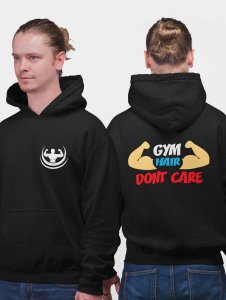 Gym Here, Don't Care (BG Blue& Red)printed activewear black hoodies for winter casual wear specially for Men