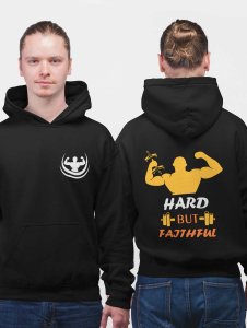 Foremost Hard But Faithful Text printed artswear black hoodies for winter casual wear specially for Men