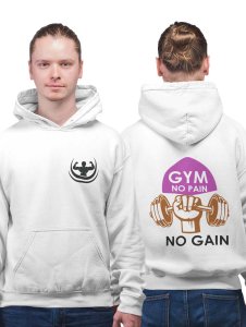 Gym, No Pain, No Gain, (White And Black Text) printed artswear white hoodies for winter casual wear specially for Men