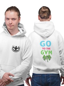 Go To The Gym, (White, Pink and Green)printed artswear white hoodies for winter casual wear specially for Men