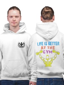 Life Is Better At The Gym printed artswear white hoodies for winter casual wear specially for Men