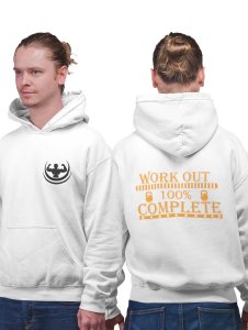Workout 100% Complete printed artswear white hoodies for winter casual wear specially for Men