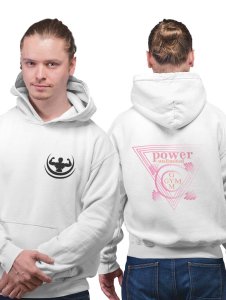 Power Unlimited, (BG Pink) printed artswear white hoodies for winter casual wear specially for Men