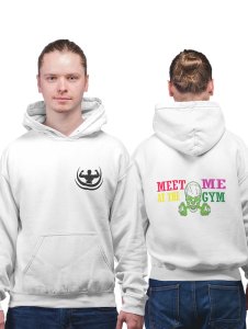Meet Me At The Gym printed artswear white hoodies for winter casual wear specially for Men
