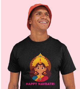 Durga Maa face animation printed unisex adults round neck cotton half-sleeve black tshirt specially for Navratri festival/ Durga puja