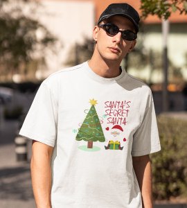 Santa's Secret Santa: Elegantly Printed T-shirt (White) Perfect Gift For Secret Santa