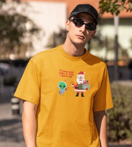 Santa And Alien's Talk : Elegantly Printed T-shirt (Yellow) Best Gift For Boys Girls