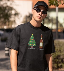 Christmas Cheer Later Chilled Beer: Humorously Printed T-shirt (Black) Perfect Gift For Secret Santa
